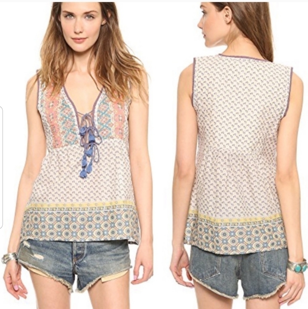 {S} House of Harlow 1960 Noa Boho Quilted Tassel Tank Tunic